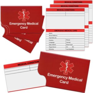 4 Pack Emergency Medical Information Id Card Red Medical Condition and Emergency Contact Id Wallet Card Medical Alert Wallet Card Pocket Size Medication List and Medical Cards for Caretakers (Red)
