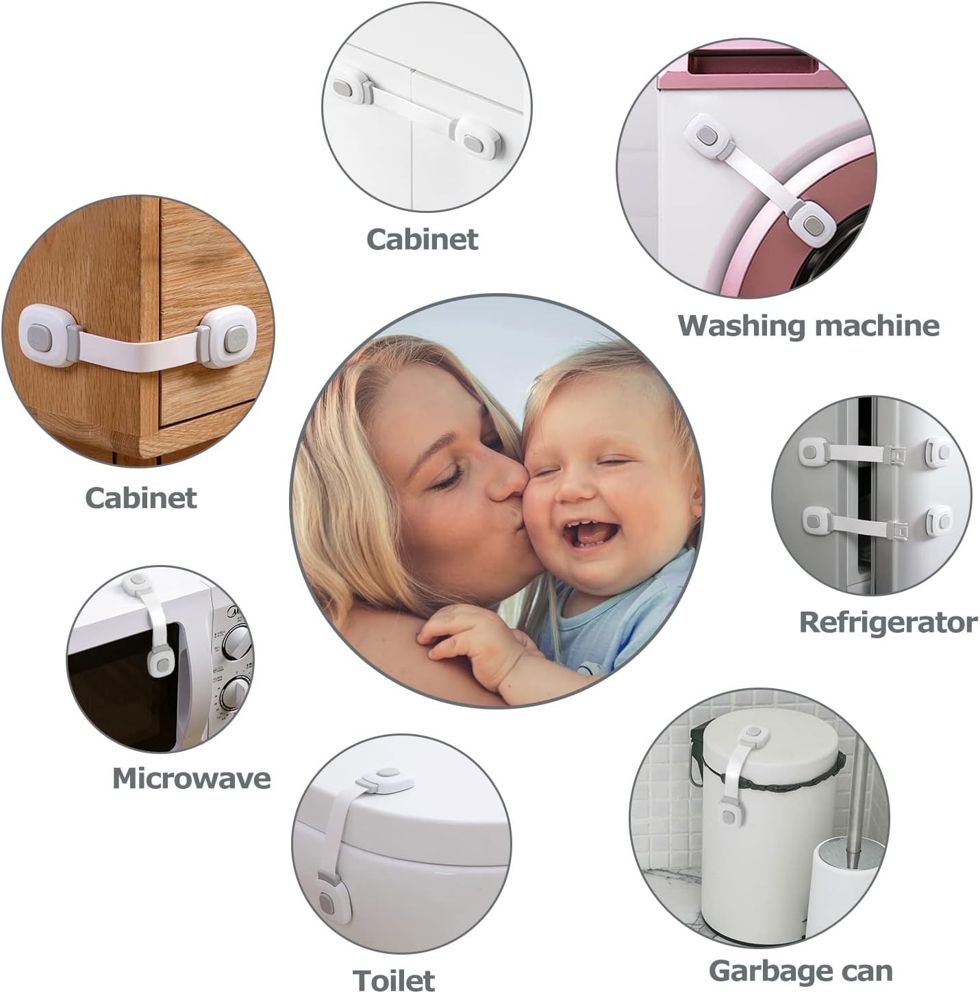 BillyBath Premium Baby Cabinet Lock, Pack of 6 Child Safety for Cupboard, Drawers, Refrigerator, Toilet Seat with Strong Adhesive, No Drilling Required Cupboard Lock, Grey - Image 5