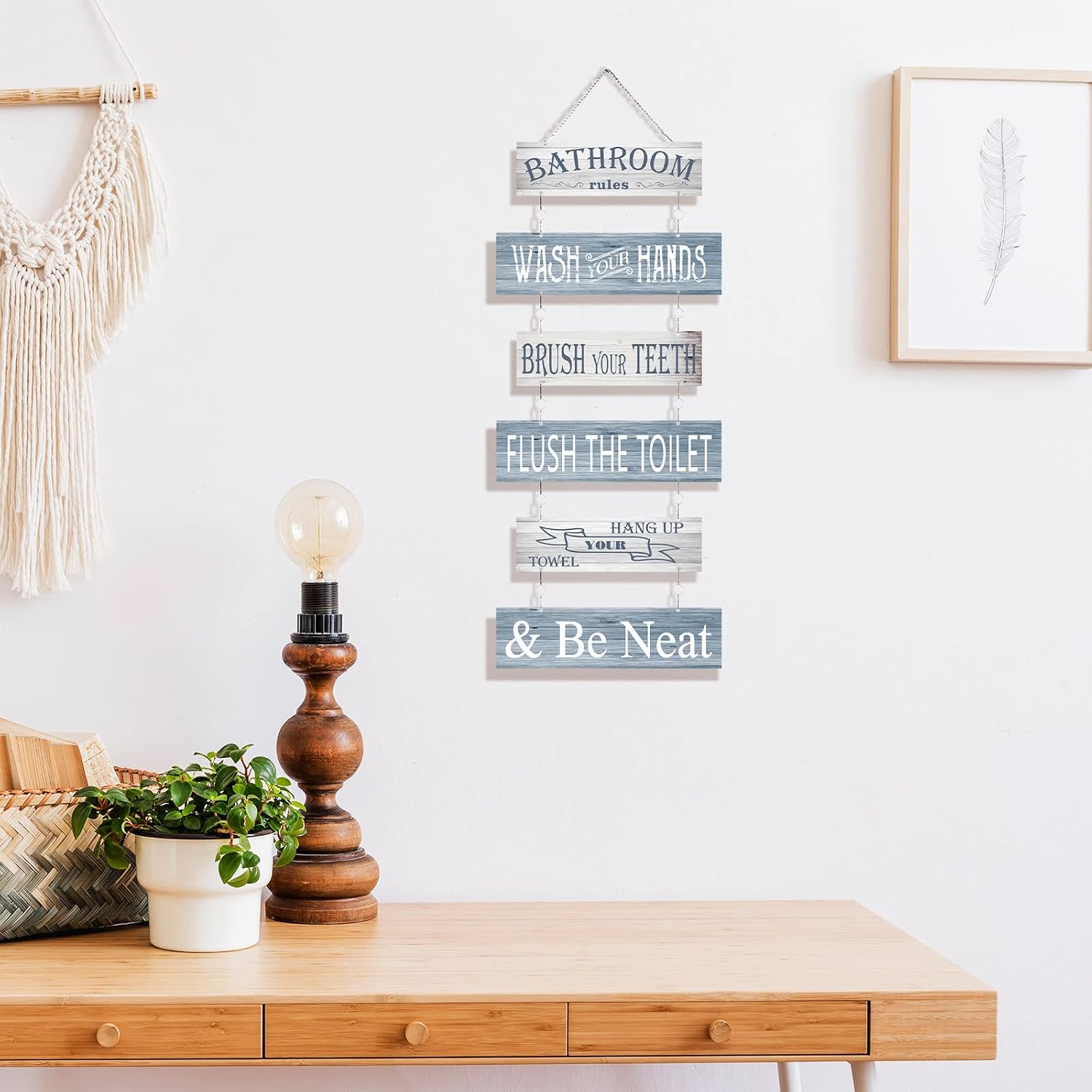 Bathroom Rules Signs Bathroom Wall Decor 6 Pcs Wooden Wall Decor 24 x 11 Inches Toilet Hanging Decoration Farmhouse Toilet Signs(Gray) - Image 5