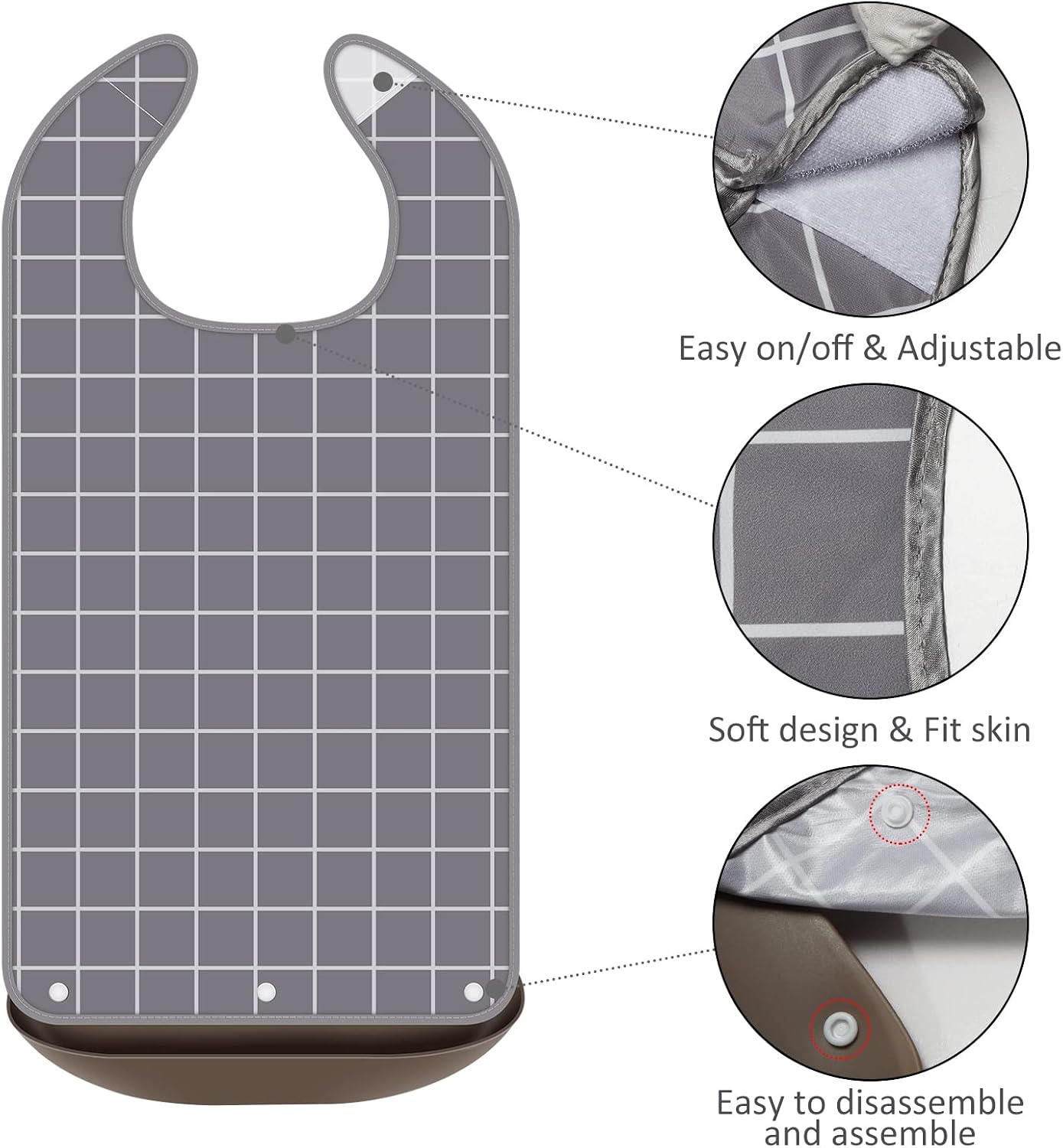 Bravace 4 Pack Adult Bibs for Eating Waterproof Clothing Protector with Detachable Crumb Catcher Adult Bibs for Women and Men - Image 2