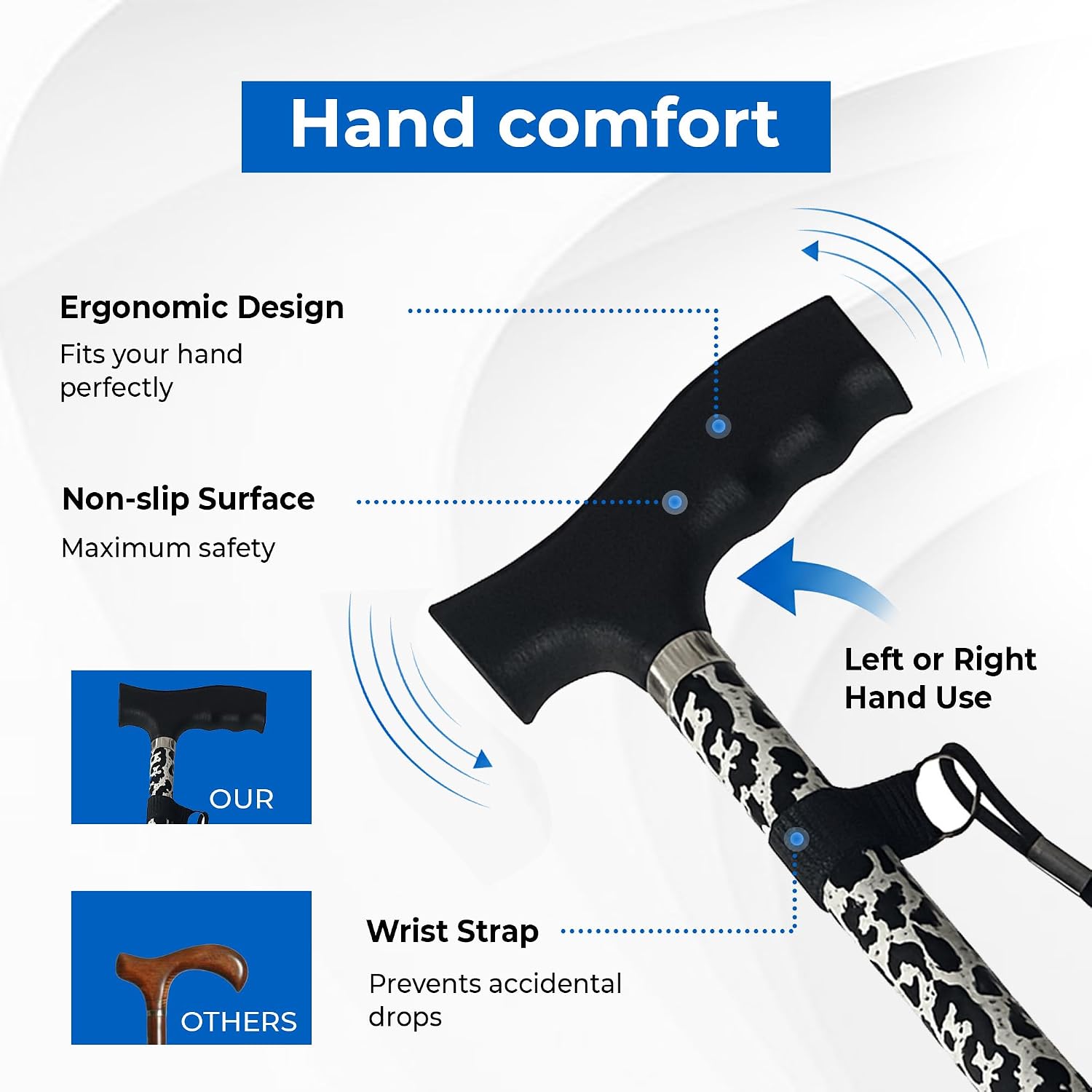 Life Healthcare Folding Walking Stick, Adjustable Cane, Black Leopard - Image 3