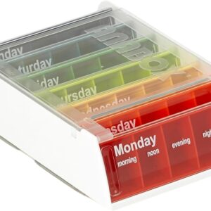 Patterson Medical Weekly Pill Organiser – 7 Day Box with 5 Daily Compartments – Detachable, Portable Tablet Pots for Medication, Vitamins and Supplements with Sliding Lids