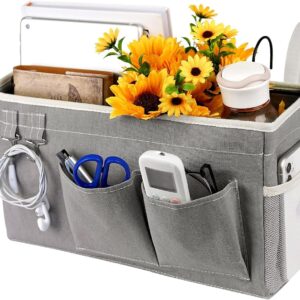 Loghot Bedside Caddy/Bedside Storage Bag Hanging Organizer for Bunk and Hospital Beds,Dorm Rooms Bed Rails,Can be Placed Glasses,Books,Mobile Phones,Keys (Grey)