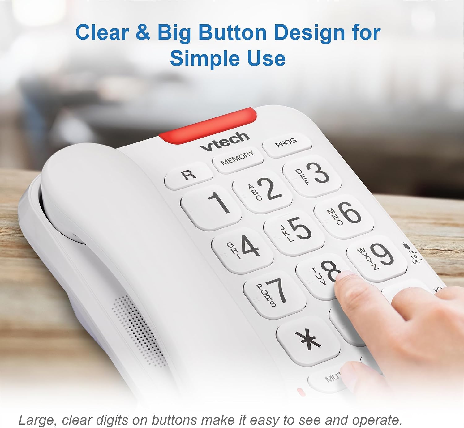 VTech CL1100 Corded Landline House Phone with Big Button, Visual Ring Indicator, Speed Dial, Handsfree Speakerphone, No AC Power Needed, Hearing Aid Compatible - Image 4
