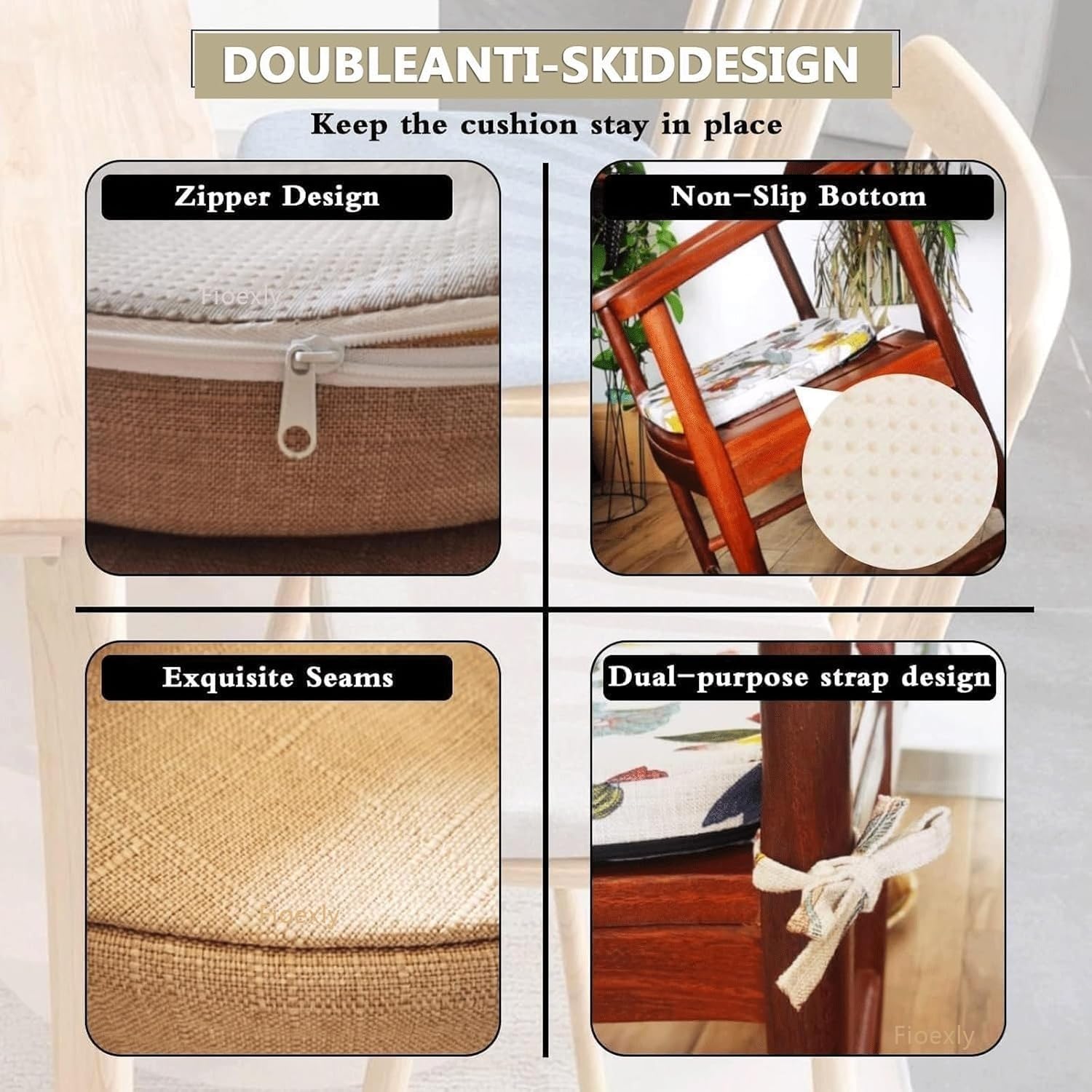 Seat Cushions for Dining Chairs – Non-Slip Chair Pads with Ties - Image 4