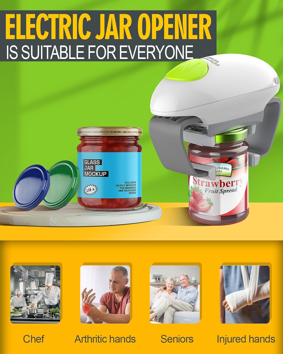 One Touch Switch Electric Jar Opener, Saves Time and Effort Automatic Jar Opener for Arthritic Hands and Injured Hand, Safe and Easy to Use Electric Bottle Opener - Image 6