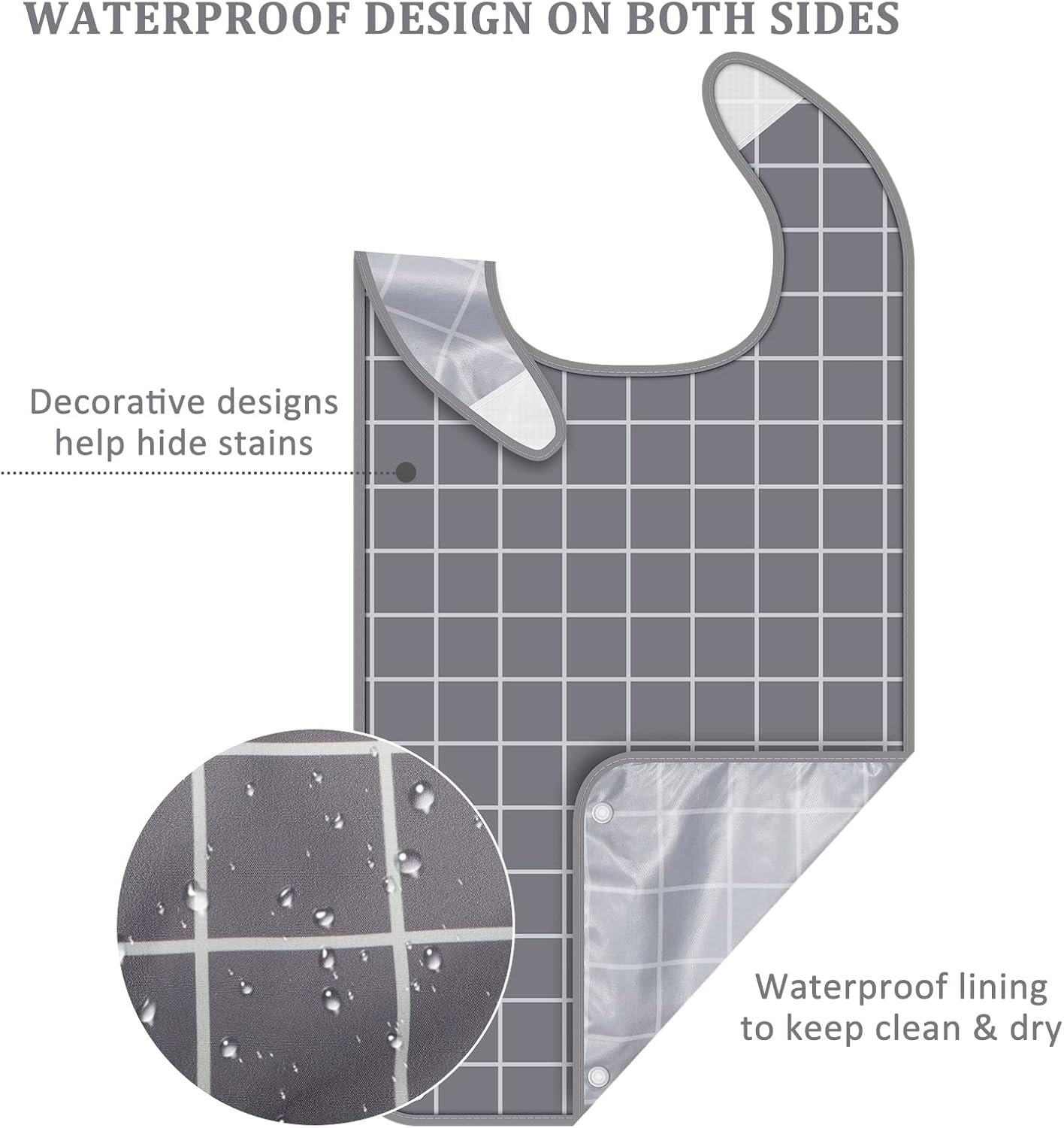 Bravace 4 Pack Adult Bibs for Eating Waterproof Clothing Protector with Detachable Crumb Catcher Adult Bibs for Women and Men - Image 3