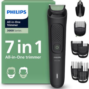 Philips Multigroom 3000 Series All-in-One 7-Piece Trimmer – Shaver and Clipper for Beard and Hair, Self-Sharpening Skin-Friendly Blades, 10 Length Settings, Model MG3930/15