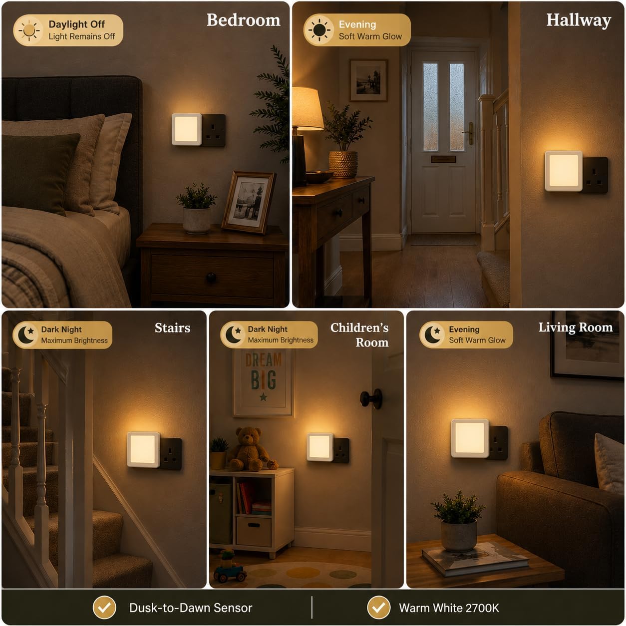 ANSIO Night Light Plug in Wall, 2 Pack Stepless Dimmable Night Lights - Image 5