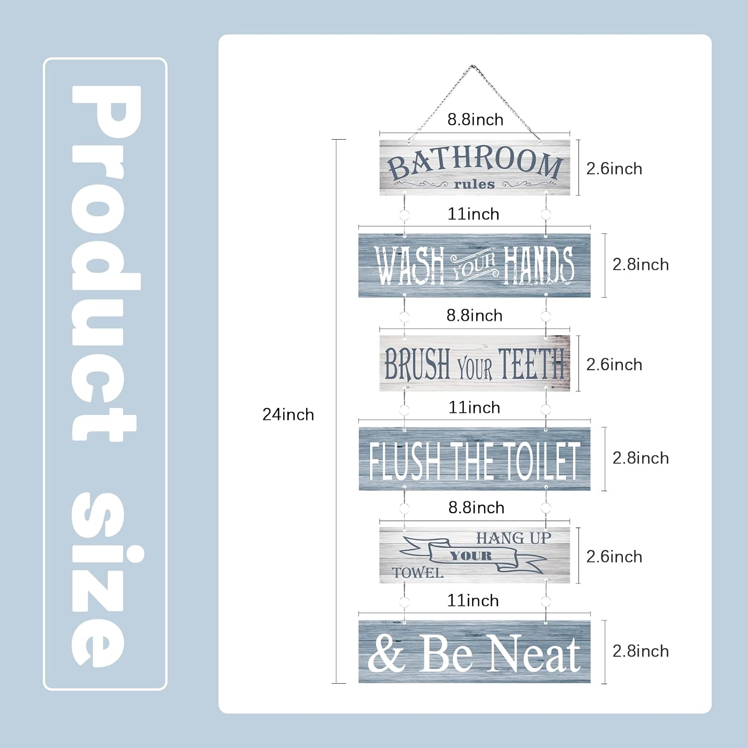 Bathroom Rules Signs Bathroom Wall Decor 6 Pcs Wooden Wall Decor 24 x 11 Inches Toilet Hanging Decoration Farmhouse Toilet Signs(Gray) - Image 2