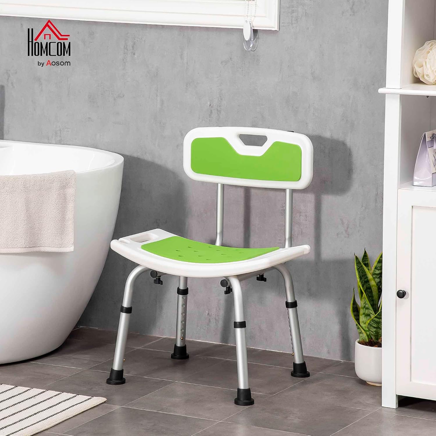 HOMCOM Shower Chair for the Elderly and Disabled, Backrest, Green - Image 2