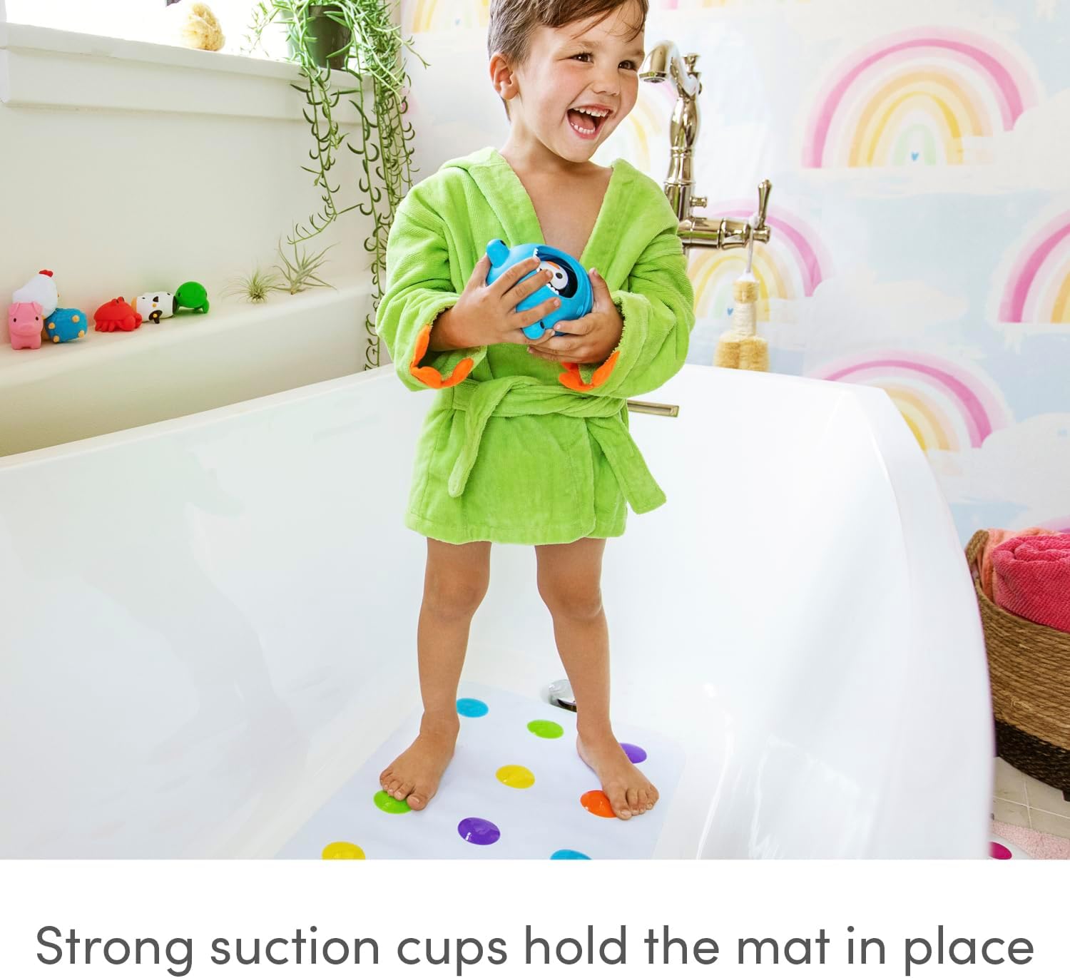 Munchkin Dandy Dots Non Slip Baby Bath Mat | Colourful Shower Mat | White - Image 4