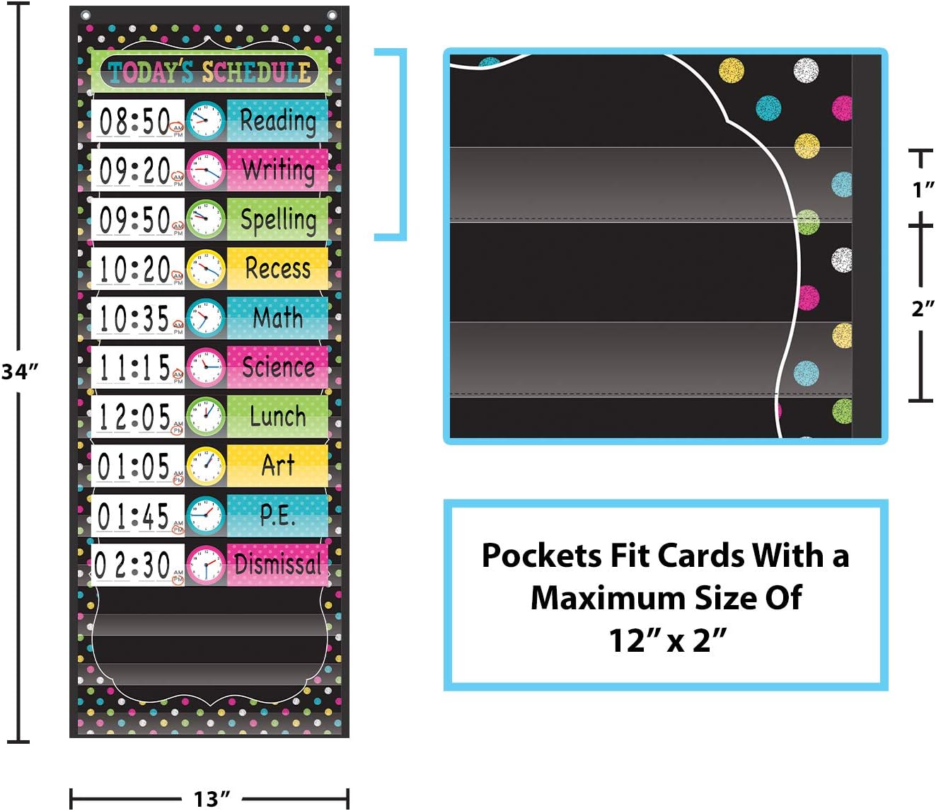 Teacher Created Resources Hanging 14-Pocket Daily Schedule-13 X34 Chalkboard Brights - Image 4