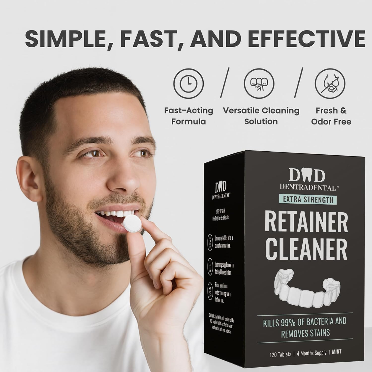 Retainer Cleanser Tablets Cleaner Remove Odours, Discolourations, Stains and Plaque 4 Month Supply Dentures Bath Mint (Pack of 120) - Image 6