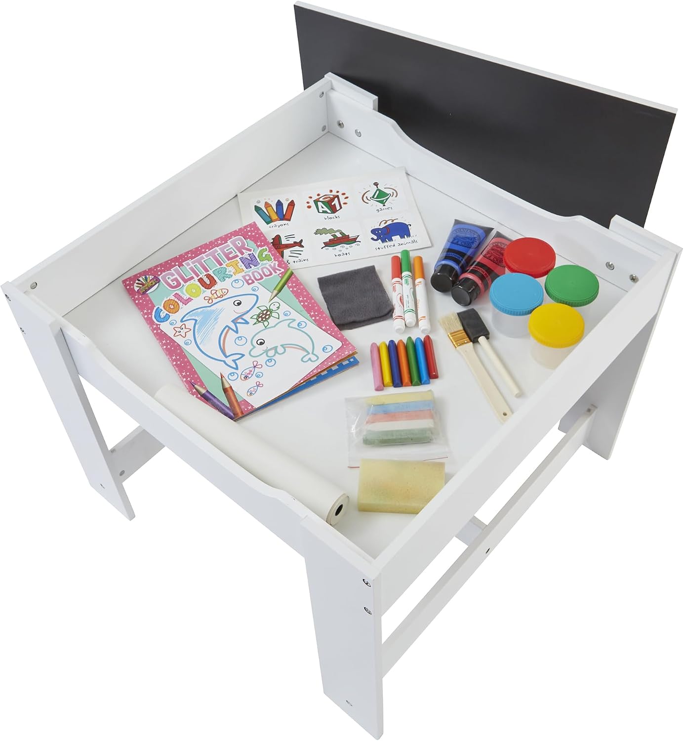 Liberty House Toys Kids Table and Chair Set with Storage Boxes and Play Table, White and Grey - Image 6