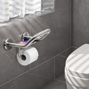 Upgrade Grab Bar Toilet Paper Holder, 3-in-1 Bathroom Grab Bar with Toilet Holder and Phone Shelf, 304 Stainless Steel Safety Toilet Paper Grab Bar, Wall Mount Toilet Paper Holder for Seniors