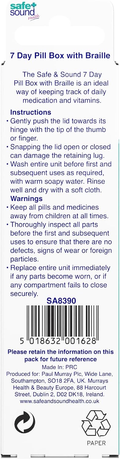 Safe + Sound Mini 7 Day Pill Box, Pocket Sized, Accessible with Braille - Image 8