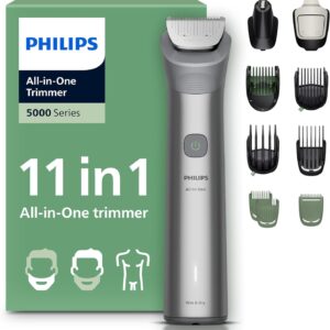 Philips Multigroom 5000 Series All-in-One 11-Piece Trimmer – Shaver and Clipper for Beard, Nose, Hair, and Body, Self-Sharpening Full Metal Blades, 17 Length Settings (0.5-16 mm), Model MG5951/15