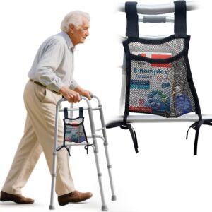 Aliseniors Walker Side Bag for Folding Walker, Mesh Organizer, Black