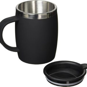 ThermoCafé by Thermos 105102 Desk Mug, Stainless Steel/Plastic, Soft Touch Black, 14 x 9 x 12 cm, 1 Count (Pack of 1)