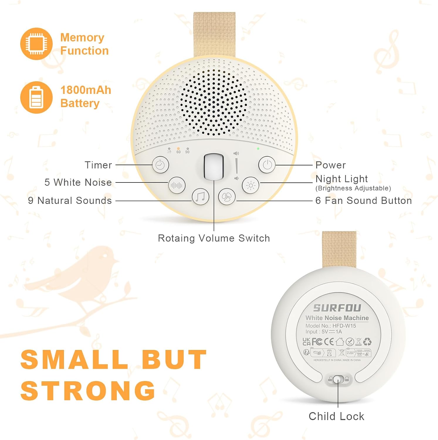 White Noise Machine, Portable Sleep Aid Sound Machine with Night Light 21 Soothing Sounds for Baby and Adults, 1800mAh Battery, Sleep Machines Memory Function, Travel Gift USB Rechargeable - Image 3