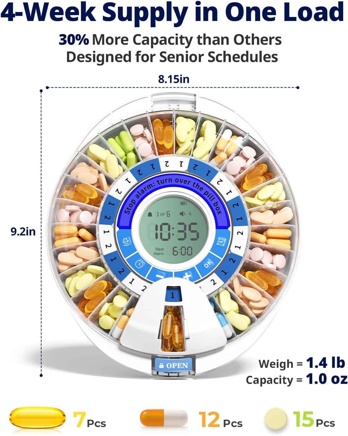 Betife 2nd Generation Automatic Pill Dispenser for Elderly with Alarm - 28 Compartments, Key Lock, Alarm and Luminous Reminder, Mix-Proof, X Display, 6 Pourer Rings - Image 6