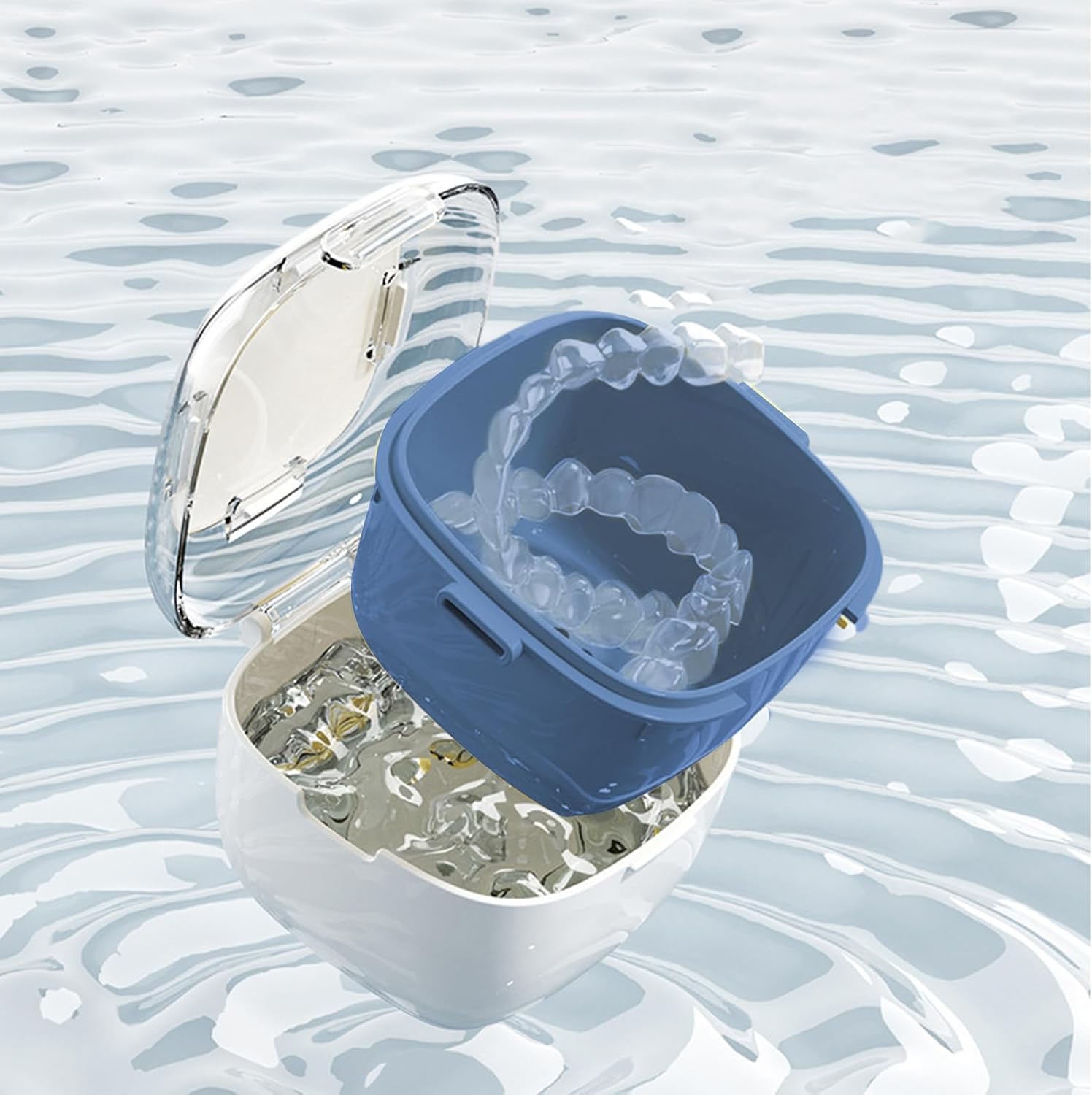 Dentures Cleaning, Retainer Cleaning Box, Double Layer Cup, Portable Denture Bath, Denture Container Cups Set, Hygiene Accessory, Travel Portable Dentures Case for Retainers - Image 9