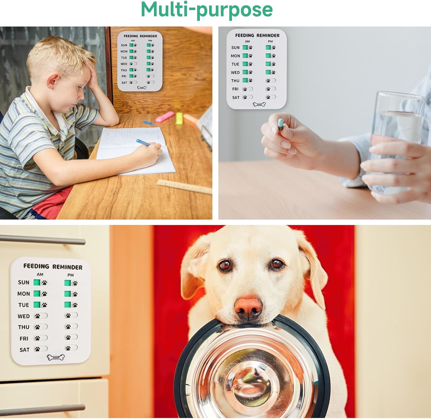 YAUYIK Dog Feeding Reminder, Magnetic Reminder Sticker, AM/PM Daily Indication Chart Feed Your Pets, Fridge Magnets and Double Sided Tape, Helps You to Track Pet Feeding & Medication (White) - Image 3