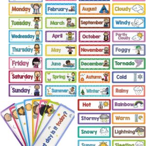Lachilly 40 Pcs Days of The Week/Seasonal/Months of The Year/Weather Flashcards Subject Titles for Bulletin Board Headliners Classroom Decoration Teacher Teaching Aids