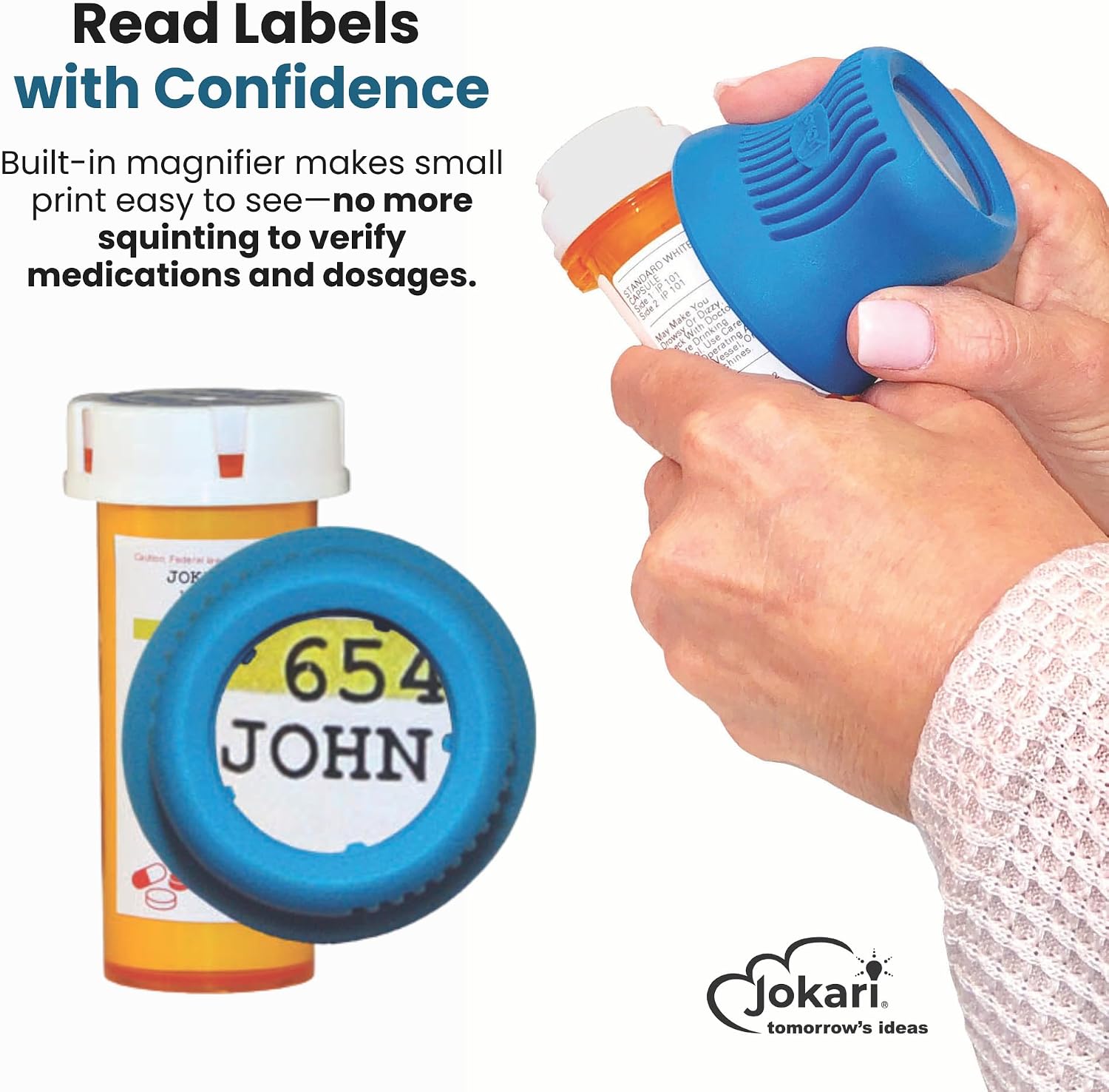 Jokari Easy Open Prescription Medicine Bottle Opener and Built in Magnifying Glass. Helps Read Medical Pharmacy Label Print to Ensure Taking Correct Pills and Dosage. Unscrews Caps Easily Too. - Image 2