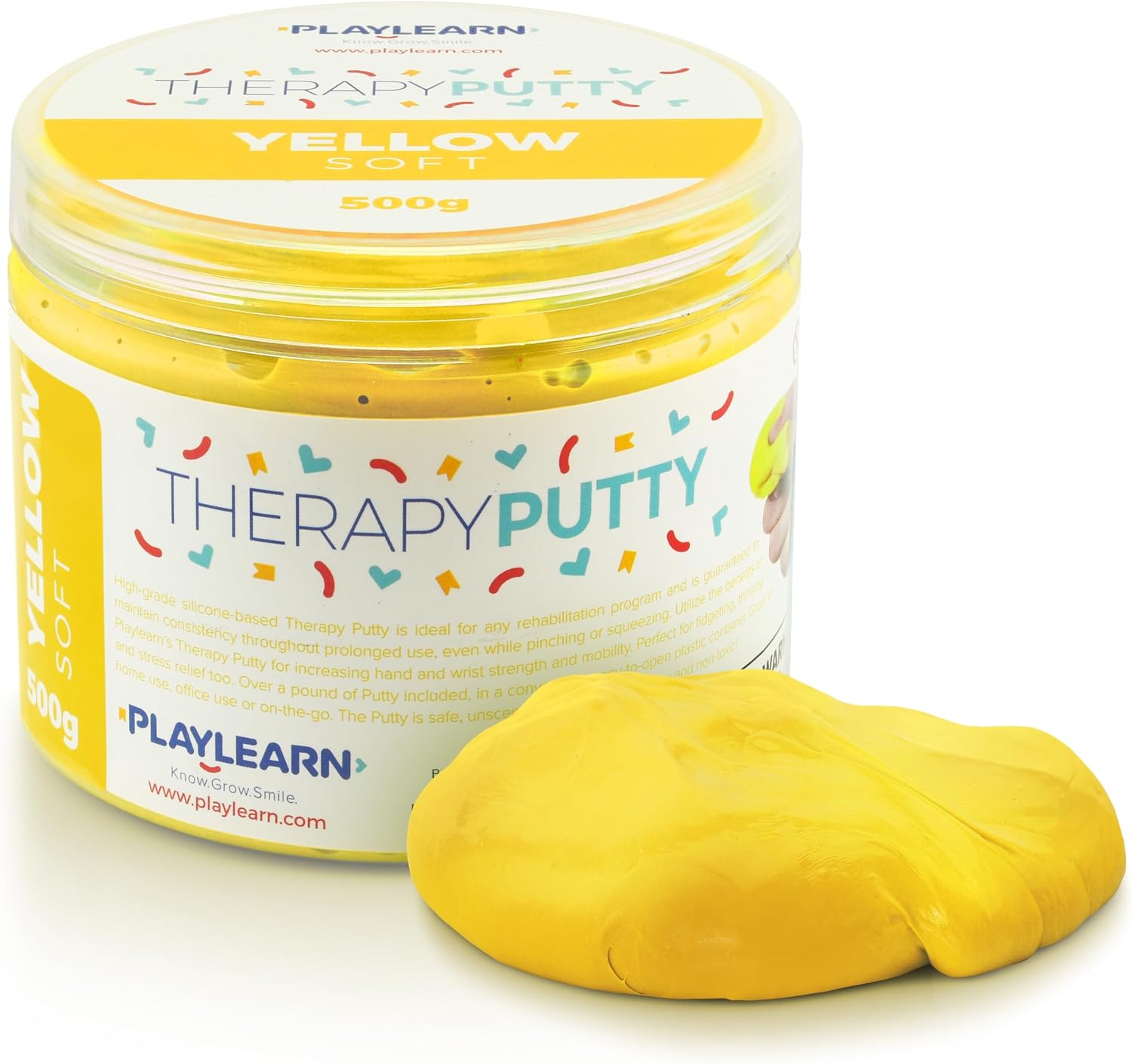 Large Tub Therapy Putty Soft Resistance Squeezable Non-Toxic, Hand Exercise, Colour Coded Yellow for Adults & Children - 500g (17oz)