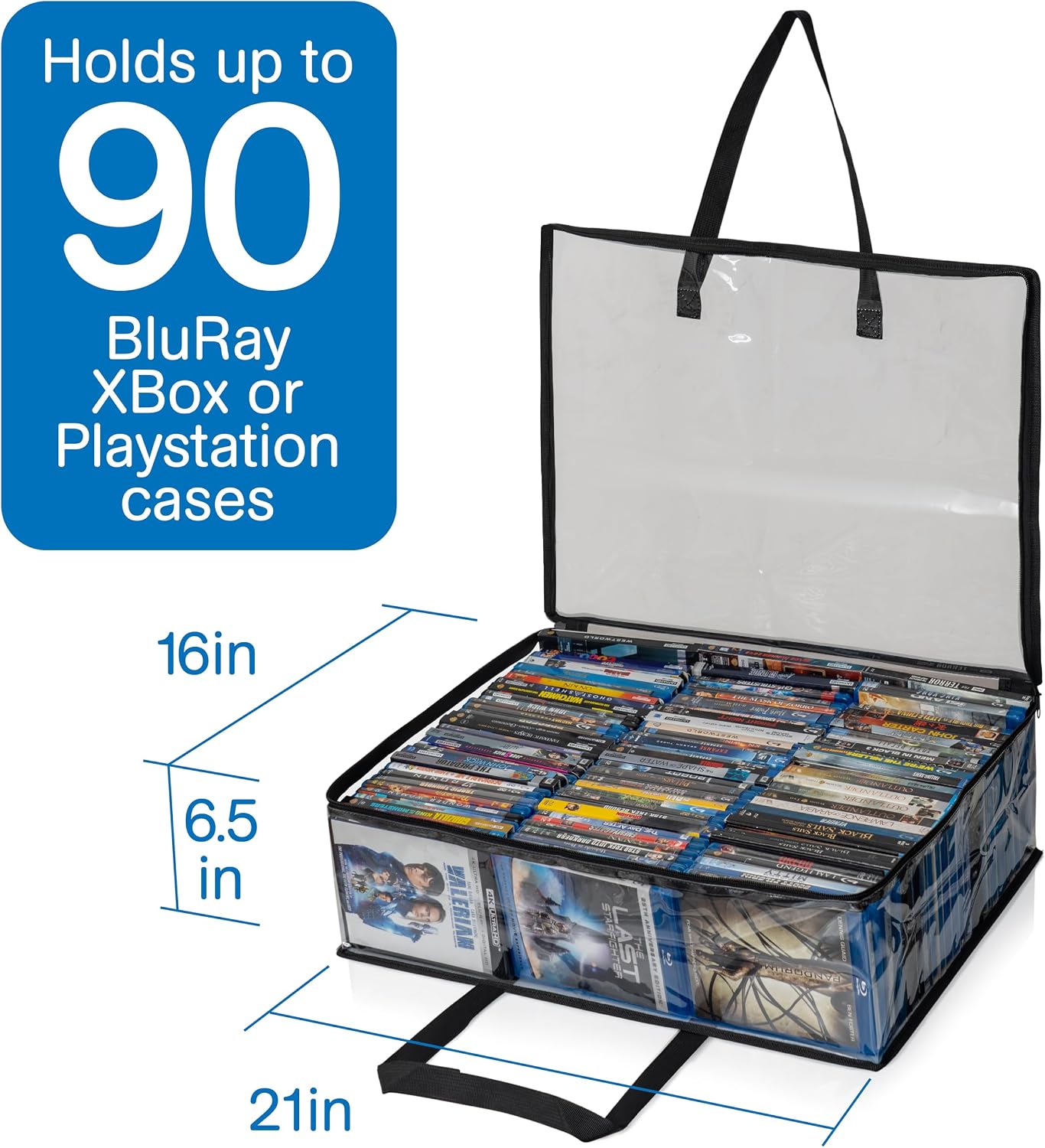 Besti Blu Ray Case Holder Organizer, Set of 2 Clear Plastic Bags with Handles for Storing Blurays, DVDs, CDs, Storage Bags for Video Game Cases, Holds Up to 90 Bluray and 60 DVD Cases (Black) - Image 3