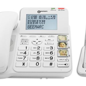 Geemarc Amplidect 295 Combi Photo – Loud Corded and Cordless Phone with Answering Machine and Customisable Photo Buttons for Elderly – Low to Medium Hearing Loss – Hearing Aid Compatible – UK Version