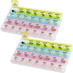 Weekly Pill Organizer – 4-Times-a-Day – Planner for Pills, Vitamins & Medication – Portable Travel Pill Organizer – Medication Reminder Box – 2 Pack