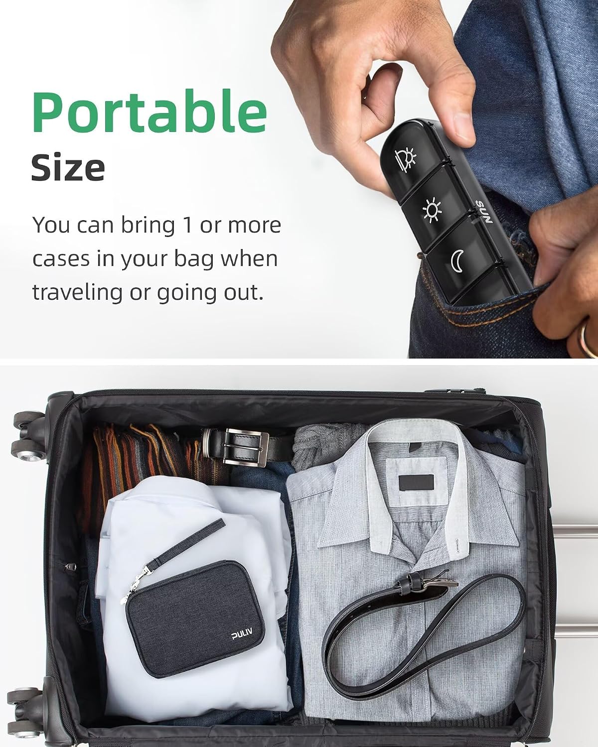 Weekly Pill Organizer 4 Times a Day with a Business Stylish Bag, PULIV Portable Pill Box 7 Day with 28 Compartments for Men, Removable Pill Sorters to Store Vitamin, Medication, Fish Oil, Supplements - Image 7