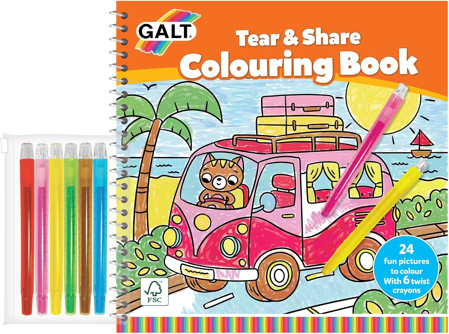 Galt Kids Colouring Book & Pencil Crayons - Tear & Share Kit, Ages 4 Years+