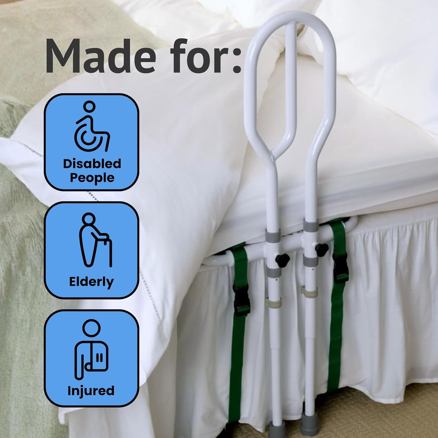 HOMECRAFT Bed Grab Rail – Height-Adjustable Assist Handle for Elderly & Disabled – Sturdy Non-Slip Support for Mobility & Stability – Easy to Assemble, Fits Most Beds for Safe Transfers - Image 2