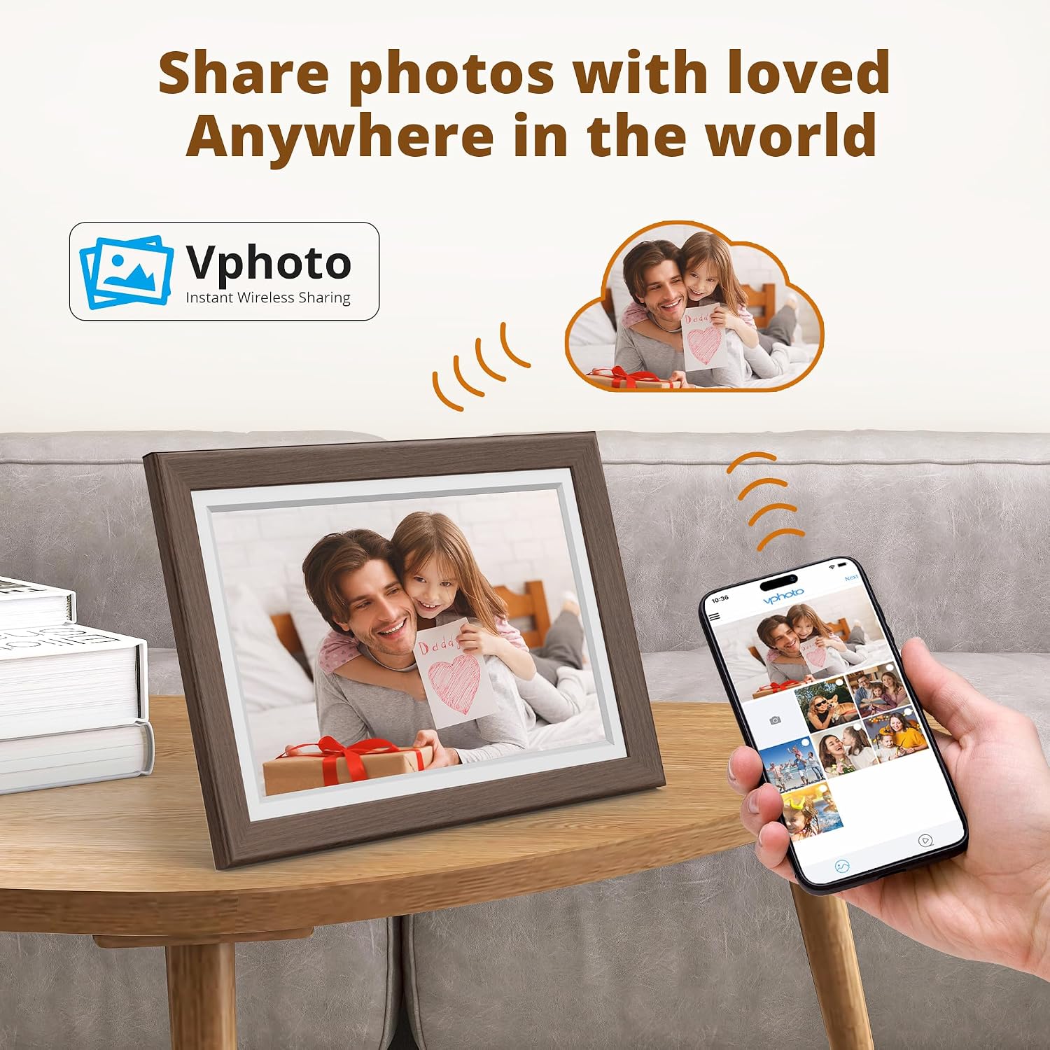 Dragon Touch Digital Photo Frame WiFi 10 inch IPS Touch Screen Digital Pictuer Frame Display, 32GB Storage, Auto-Rotate, Share Photos via App, Email, Cloud, Classic 10 Brown - Image 2