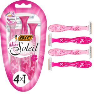 BIC Miss Soleil Disposable Razors for Women, 3 Blade, Pink Handle, Pack 4