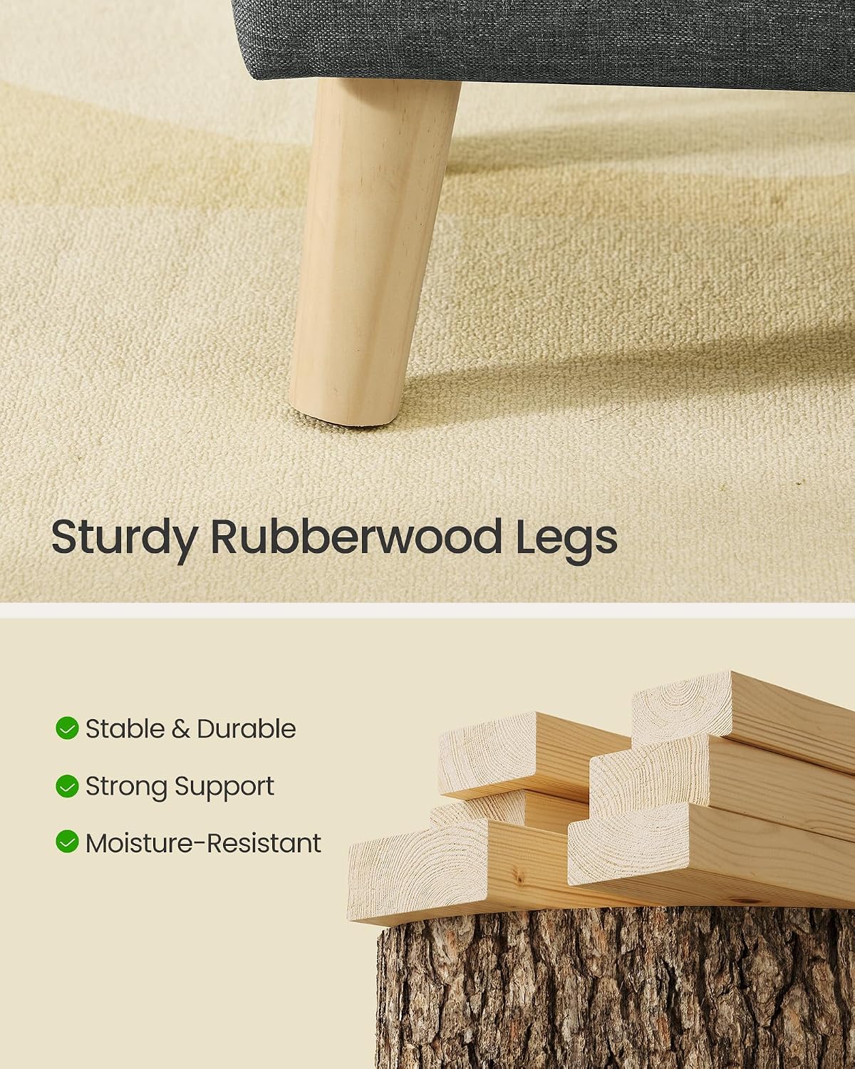 SONGMICS Storage Ottoman, Foot Stool, Ottoman with Padded Seat, Foot Rest with Wood Legs, Small Table, for Hallway, Living Room, 30 x 40 x 29 cm, Linen-Look Fabric, Slate Grey LOM517GN02 - Image 6