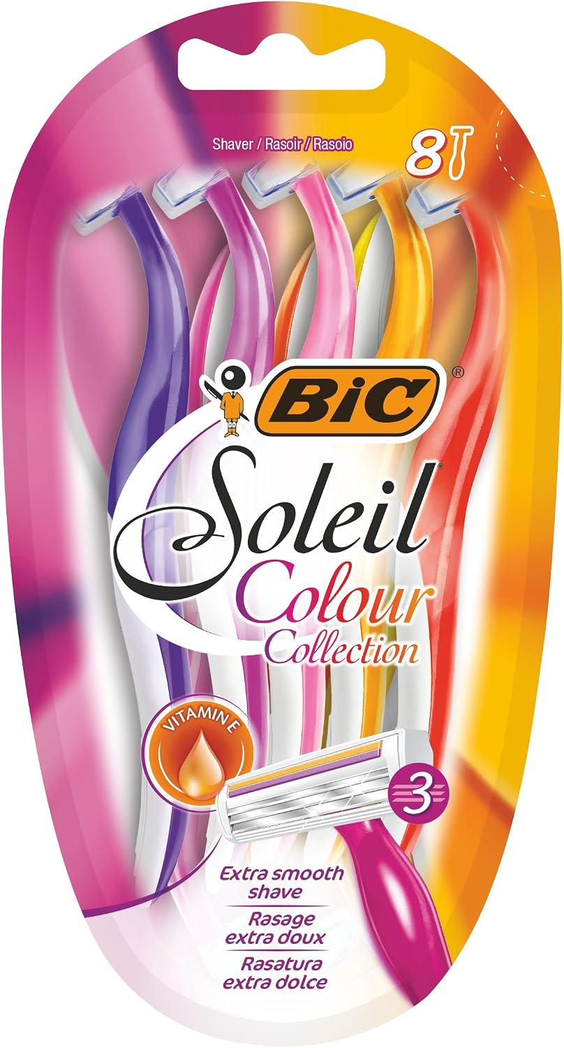 BIC Soleil Colour Collection Razors for Women, Triple Blade, Pack of 8