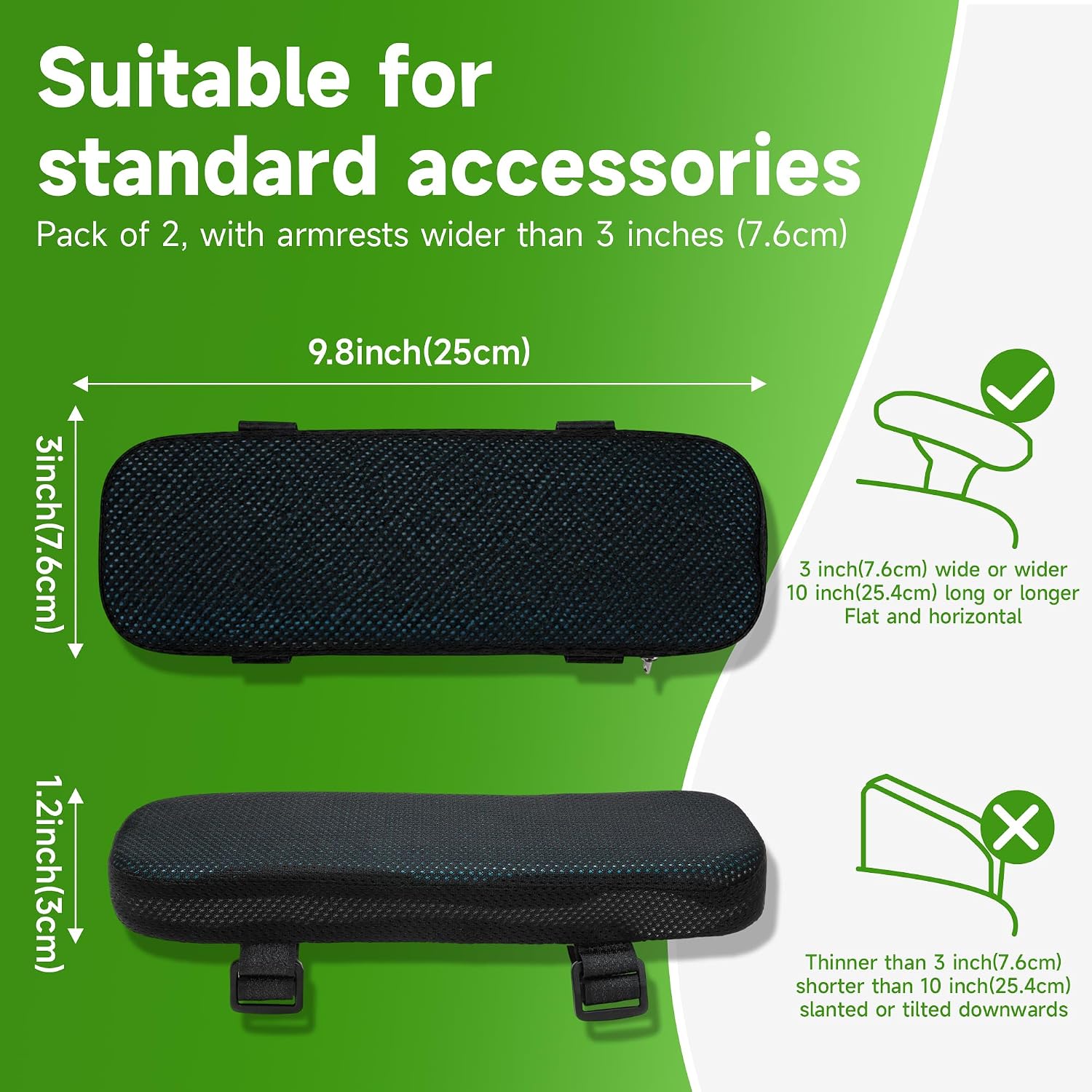 LargeLeaf Gaming Chair Armrest Memory Foam Cushions - Elbow Pillow Pressure Relief with Cooling Gel (2-Piece Set) - Image 2