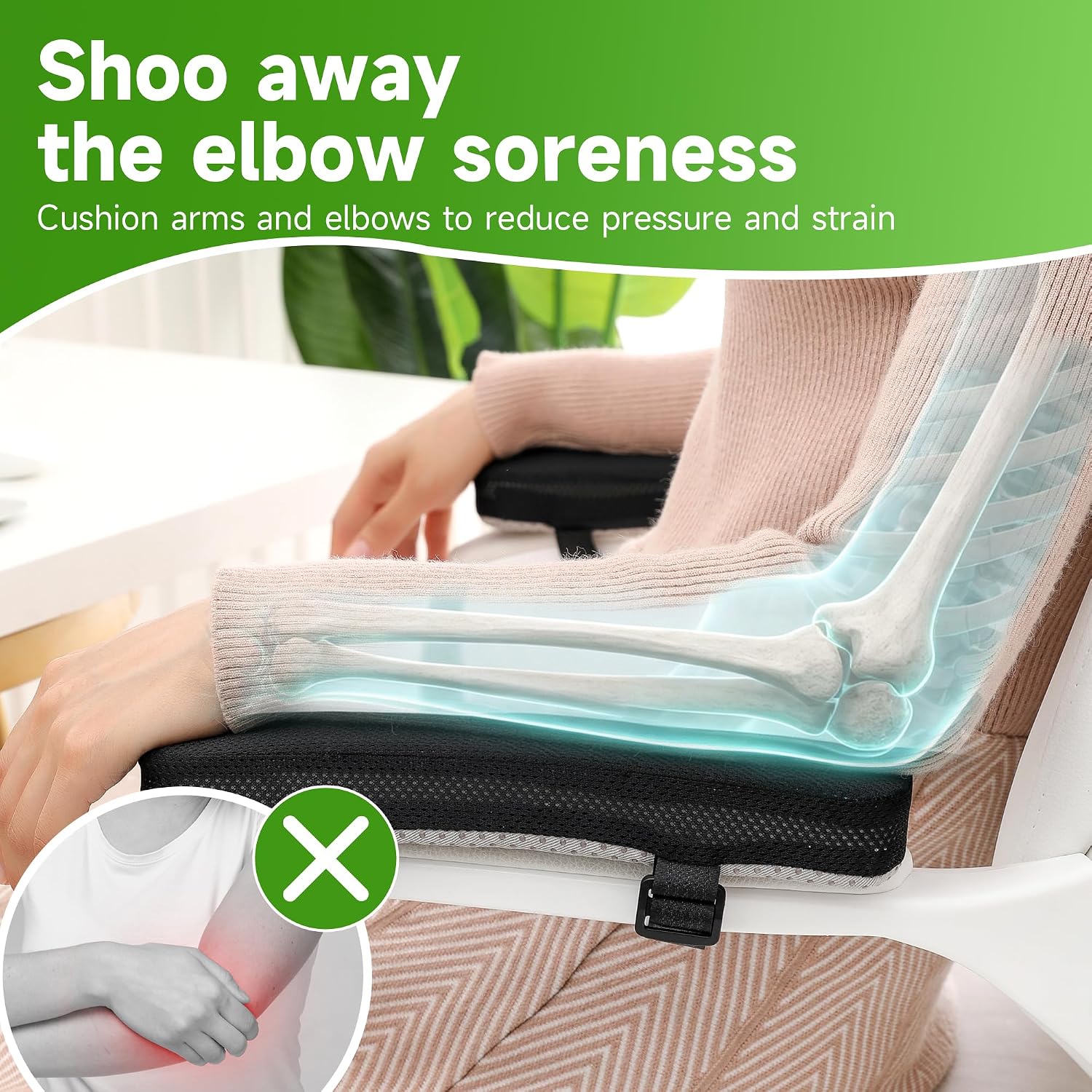 LargeLeaf Gaming Chair Armrest Memory Foam Cushions - Elbow Pillow Pressure Relief with Cooling Gel (2-Piece Set) - Image 3