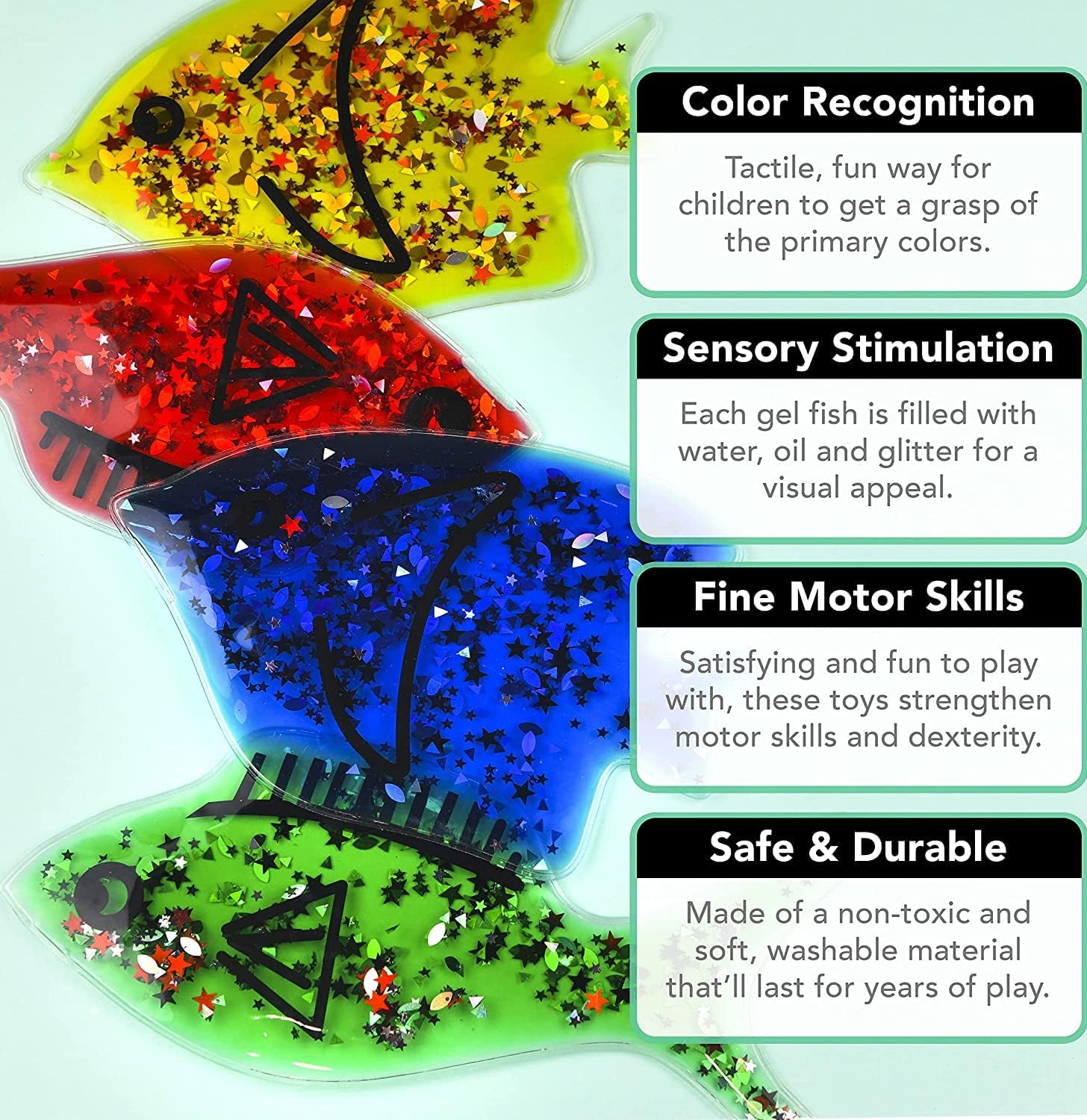 Gel Squidgy Sparkle Sensory Fish Shapes Tactile Fidget Toy 20cm - 4 Pack - Image 5