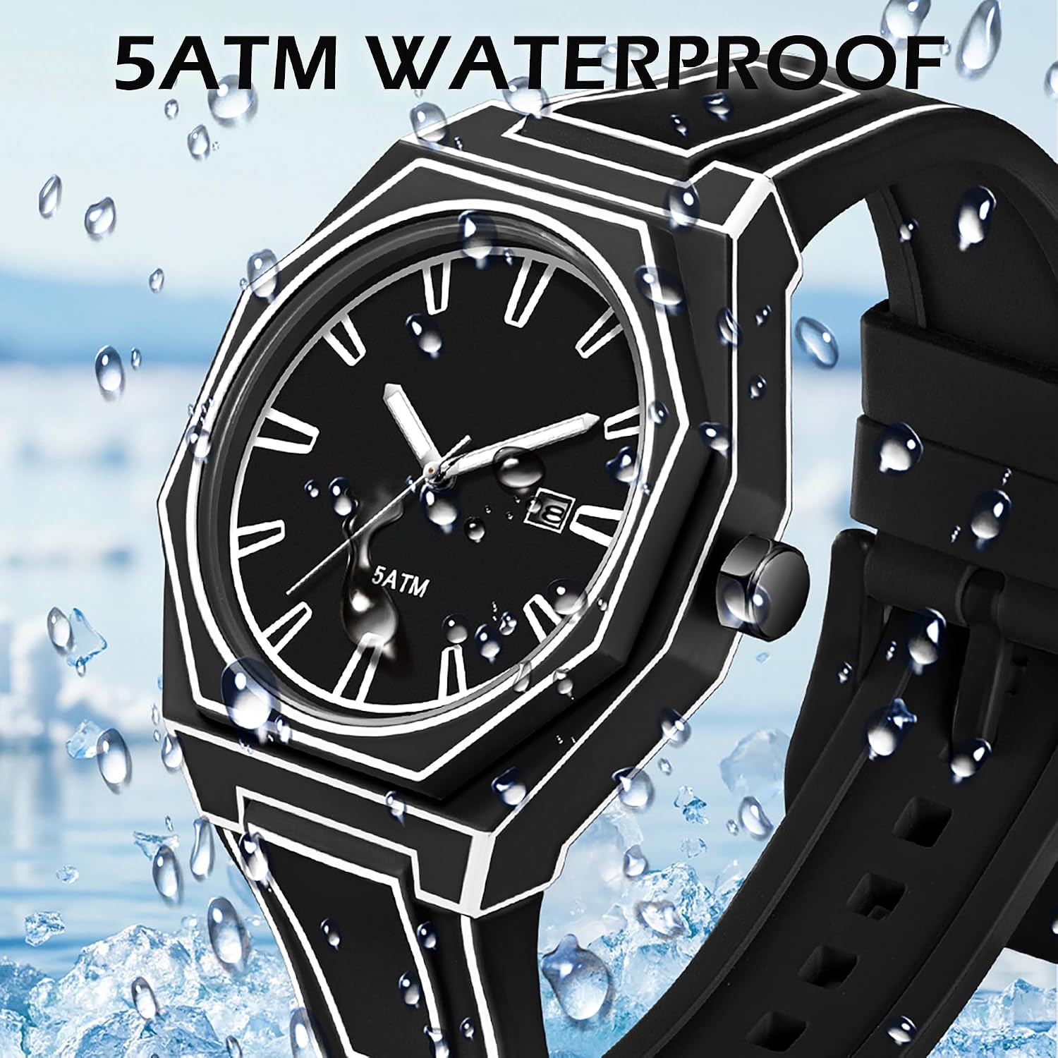 findtime Mens Watches Sketch Unique Minimalist Cartoon Fashion Stylish Wristwatch with Calendar Luminous Creative Geometric Line Art Anime Series Quartz Analogue Watch for Men Silicone Strap - Image 2