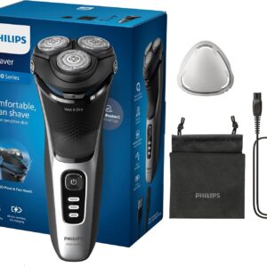 Philips Electric Shaver 3000 Series – Wet & Dry Electric Shaver for Men with SkinProtect Technology in Space Grey, Pop-up Beard Trimmer, Cordless Shaver with Travel Pouch (Model S3241/12)