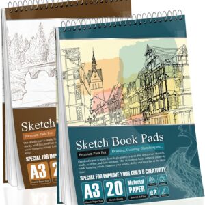 G4GADGET Sketchbook – 2 Pack Wiro Bound Drawing Pad | 170 GSM Thick Art Paper for Sketching, Painting & Drawing | Sketch Book for Artists, Students & Kids (A3)