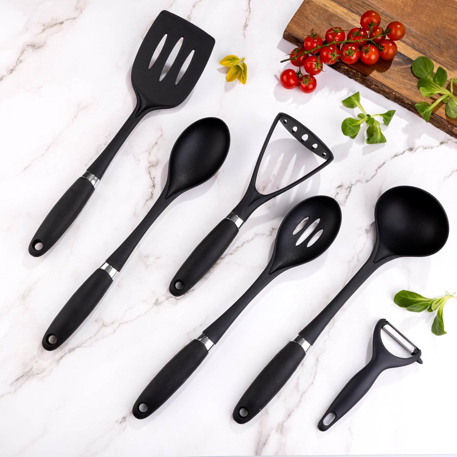 Creative Kitchen Nylon Ladle Spoon | Strong, Robust, Heat Resistant Utensil | Soft, Comfort Grip Handle | Modern, Sleek Design with Chrome Trim | Dishwasher Safe | Stylish Black Ladle - Image 5