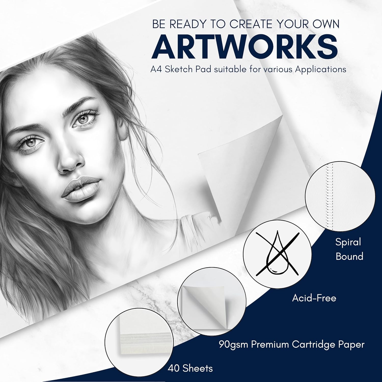 A4 Sketch Pad for Artists,Spiral Bound Art Sketch Book - Perfect for Painting, Drawing and Sketching, 90 GSM White Cartridge Paper,40 Sheets - Image 3