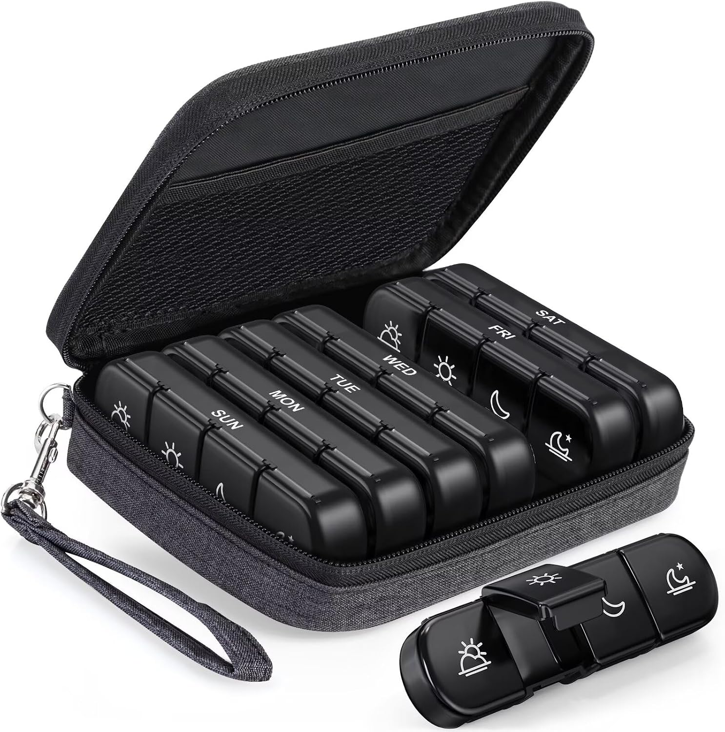 Weekly Pill Organizer 4 Times a Day with a Business Stylish Bag, PULIV Portable Pill Box 7 Day with 28 Compartments for Men, Removable Pill Sorters to Store Vitamin, Medication, Fish Oil, Supplements